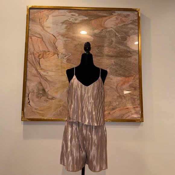 Molly Green Pants - Chic shimmery champagne metallic pleated romper
